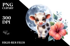 Baby Highland Cow with Hibiscus PNG Product Image 2