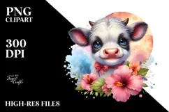 Hignland Cow with Hibiscus on Moon PNG Product Image 2