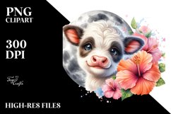 Cute Baby Highland Cow with Hibiscus PNG Product Image 2