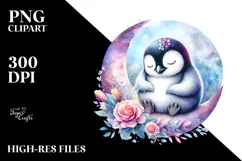 Vibrant Baby Penguin Sleeping on the Moon PNG Product Image 2