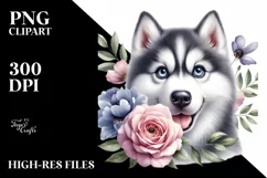 Watercolor Siberian Husky Flower Clipart Product Image 3