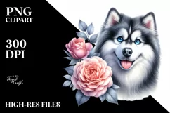 Watercolor Siberian Husky Flower Clipart Product Image 1
