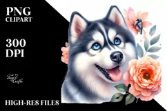 Watercolor Siberian Husky Flower Clipart Product Image 3