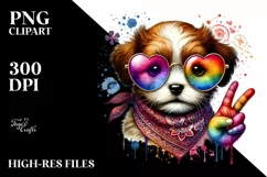 puppy with Heart Shaped Sunglasses PNG Product Image 2
