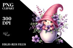 Cute Baby Gnome with Violet Floral Frame, Transparent PNG Product Image 2