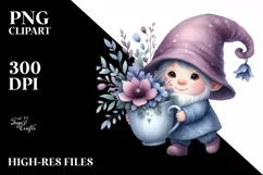 Baby Gnome with Violet Floral Frame PNG Product Image 2