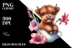 Baby Highland Cow Gladiolus | Sublimation | Clipart Product Image 1