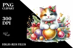 Cute Watercolor Cat with Christmas Decorations Product Image 1