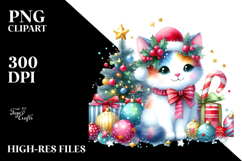 Cute Watercolor Cat with Christmas Decorations Product Image 2