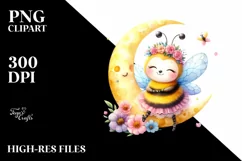 Cute Baby Bee Dressed, Moon Flowers Clipart Product Image 1