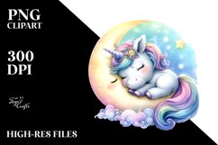 Colorful Pastel Baby Unicorn on Moon | Sublimation | Clipart Product Image 3