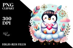 Boho Penguin Holding Heart PNG Product Image 2