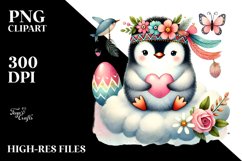 Boho Penguin Holding Heart PNG Product Image 2