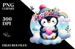 Boho Penguin Holding Heart PNG Product Image 2