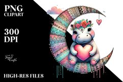 Boho Hippo Sitting on Moon PNG Product Image 2