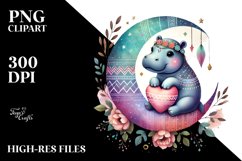 Boho Hippo Holding Heart PNG Product Image 2