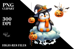 Penguin Dressed for Halloween on Cloud, Watercolor Design Product Image 2