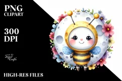 Cute Baby Bee Dressed, Moon Flowers Clipart Product Image 1