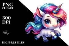 Vibrant Baby Unicorn Running in the Style of PNG Product Image 2