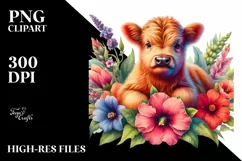 Colorful Highland Cow Flower PNG Product Image 3