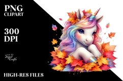 Pastel Unicorn Autumn Leaves PNG Product Image 1