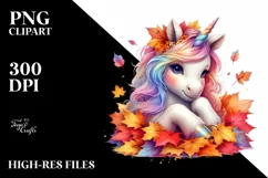 Pastel Unicorn Autumn Leaves PNG Product Image 1