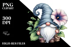 Cute Gnome with Big Hat and Morning Glory PNG Product Image 2