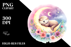 Whimsical Baby Otter Sleeping on the Moon PNG Product Image 2
