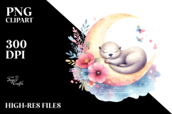Whimsical Baby Otter Sleeping on the Moon PNG Product Image 2