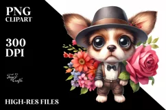 Expressive Puppy with Flower Bouquet Clipart Product Image 1