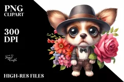 Expressive Puppy Flower Bouquet Clipart Product Image 3
