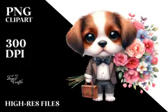 Expressive Puppy with Large Flower Bouquet | Sublimation Product Image 2