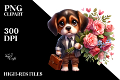 Expressive Puppy with Large Flower Bouquet | Sublimation Product Image 2