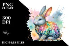 Colorful Diamond Bunny on Splashy Background PNG Product Image 2