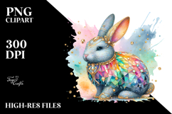 Colorful Diamond Bunny on Splashy Background PNG Product Image 2