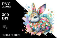 Colorful Diamond Bunny on Splashy Background PNG Product Image 2