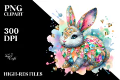 Colorful Diamond Bunny on Splashy Background PNG Product Image 2
