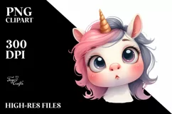 Expressive Funny Baby Face Unicorn PNG Product Image 3