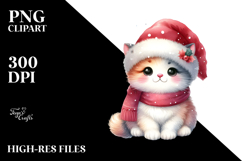 Cute Watercolor Cat Wearing Santa Hat Product Image 2