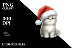 Cute Watercolor Cat Wearing Santa Hat Product Image 2