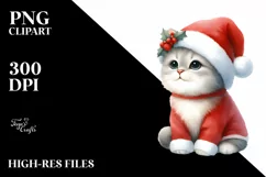 Cute Watercolor Cat Wearing Santa Hat Product Image 3