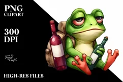 Funny Frog Holding Wine Bottle | Sublimation Clipart Product Image 1