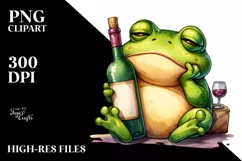 Funny Frog Holding Wine Bottle | Sublimation Clipart Product Image 1