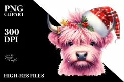 Pink Highland Cow with Party Hat PNG Product Image 2