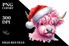 Pink Highland Cow with Party Hat PNG Product Image 2