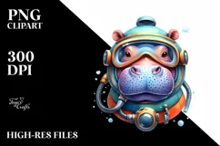 Colorful Hippo Scuba Helmet Clipart Product Image 1