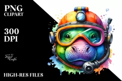 Colorful Hippo Scuba Helmet Clipart Product Image 3