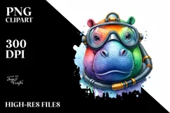 Colorful Hippo Scuba Helmet Clipart Product Image 3
