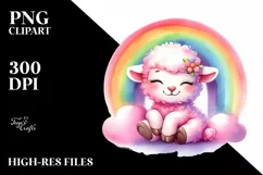 Cute Baby Lamb Cuddling Rainbow Clipart Product Image 3
