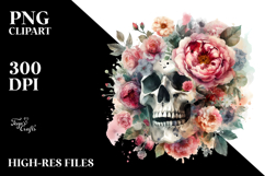 Grungy Flower and Skull, Watercolor PNG Product Image 2